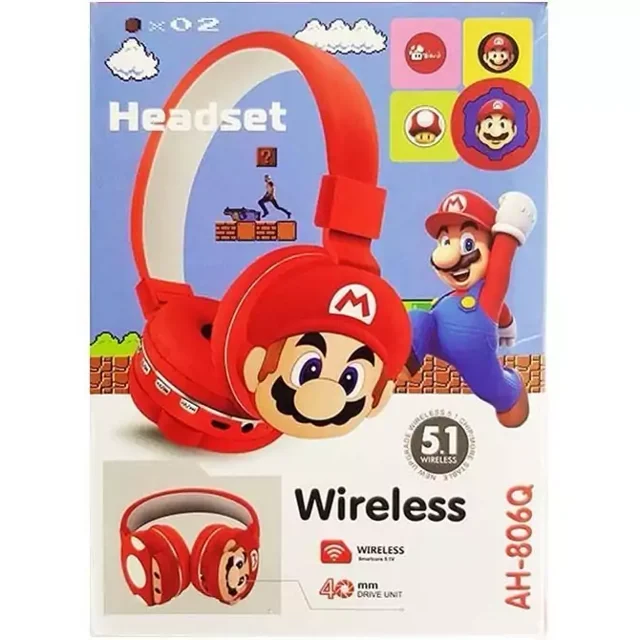 هدفون بلوتوثی طرح فانتزی ماریو مدل Super Mario AH-806Q آبی